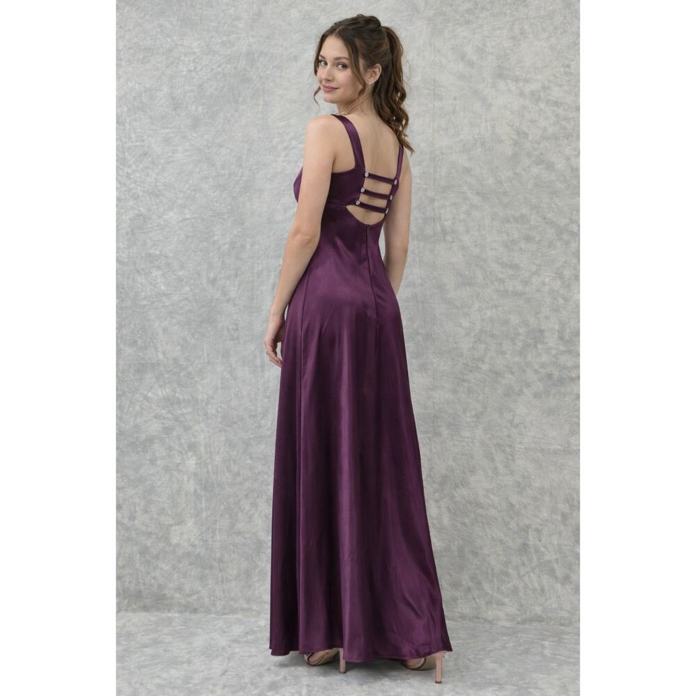 VINTAGE Steppin Out Purple Prom Dress Satin Maxi Formal Goth Evening Gown XS
